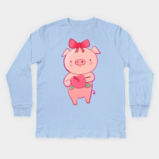 Cute pig and flower Kids Long Sleeve T-Shirt